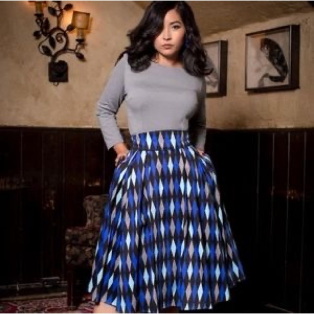 Pinup Couture Blue Ravenclaw House Harlequin Jun Skirt MEDIUM